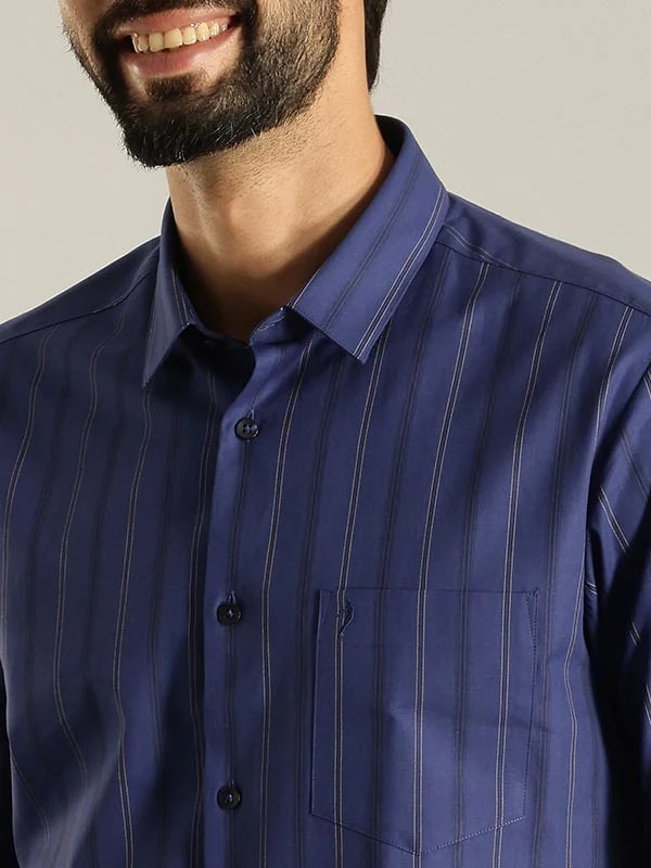 Indian Terrain Men's Slim Fit Full Sleeve Striped Blue Shirt